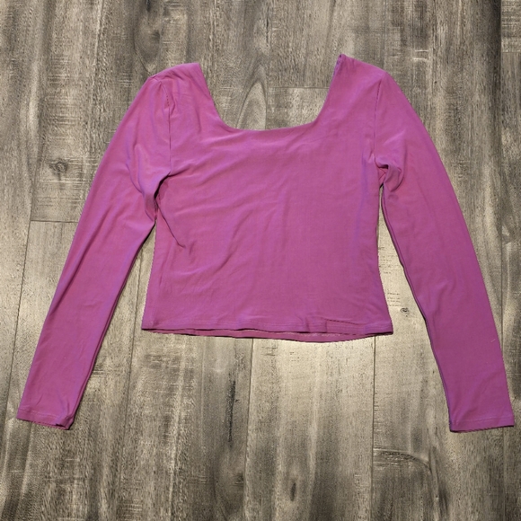 Olive and Oak Long Sleeve Peached Jersey Cropped T-Shirt Blouse Size Large - Picture 3 of 5